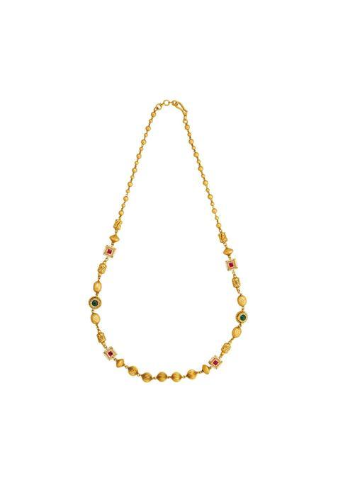 Kushals Fashion Jewellery Ruby Green Gold Plated Antique Beaded Mala for Women