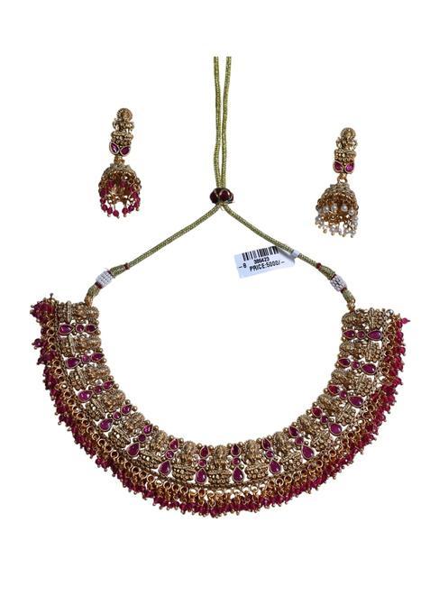 Traditional Temple Jewelry Set for Women Antique Gold Necklace with Earrings