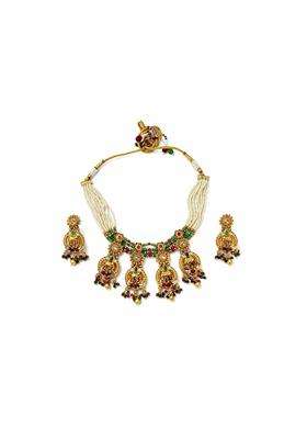 Veltreo International Fashion Jewellery Traditional Gold Plated Pearl Necklace Set with Matching Earrings