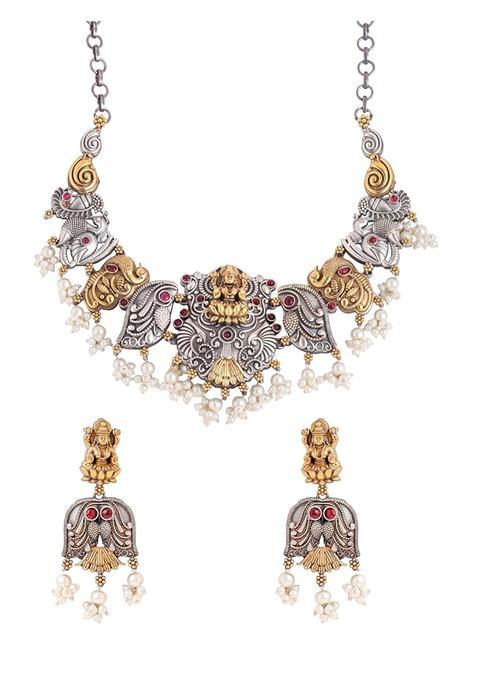 Yellow Chimes Jewellery Set for Women Traditional Dual Tone Necklace Set for Girls