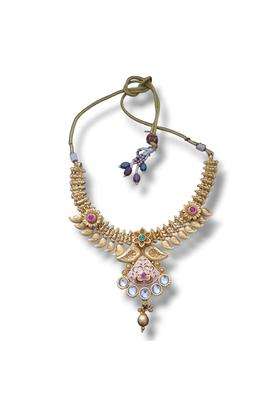 Tasya Jewellery Traditional Matte Finish Minakari Indian Gold Necklace Set with Earrings Antique Finish