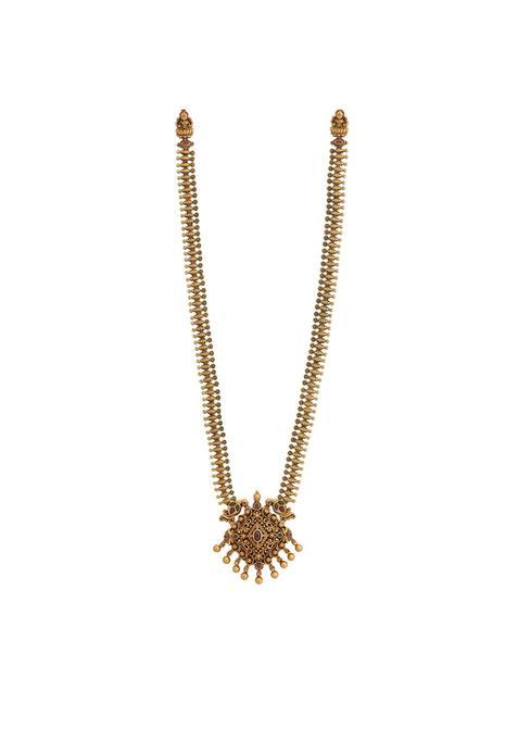 Kushals Fashion Jewellery Ruby Green Gold Polished Copper Antique Necklace