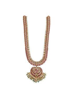 Kushals Fashion Jewellery Ruby Green Gold Polished Copper Antique Necklace