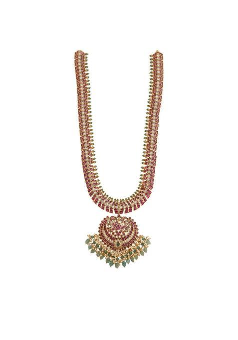 Kushals Fashion Jewellery Ruby Green Gold Polished Copper Antique Necklace