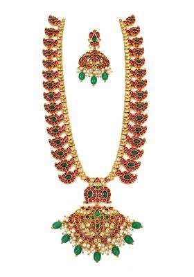 Jadau Kundan Mango Haram Long Necklace Set with Earrings