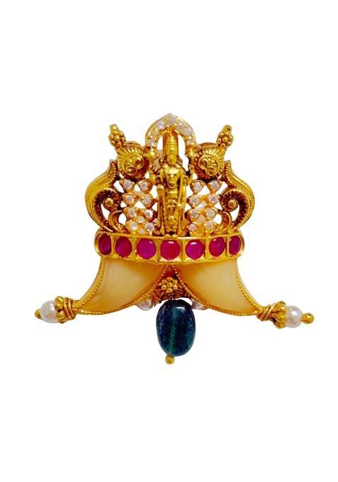 Vedic Silver Venkateswara Ruby Tiger Claw Pendant Peacock Motif Ruby Stone Center Pearl Green Bead Danglers