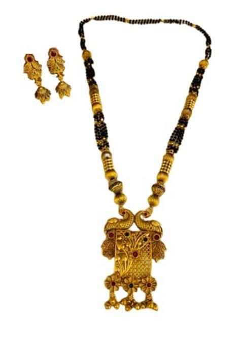 Eshna MORE 24KT PURE Gold Plated Long Chain Pendant Set 12 with Earrings PURE Copper MADE Temple Jewellery