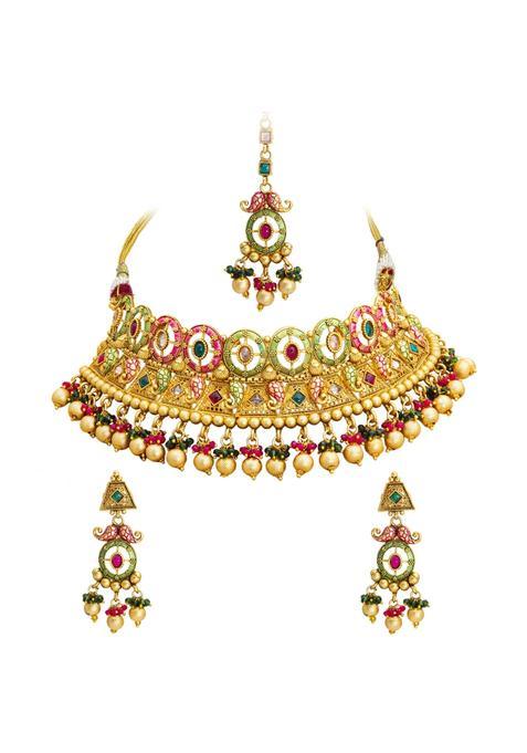 Shining Jewel Handcrafted Antique Gold Plated Matte Traditional Kundan CZ