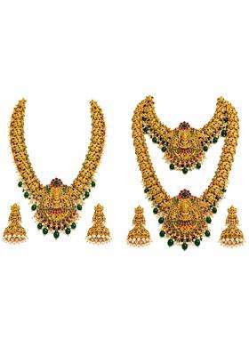 Temple Bridal Jewellery Set with Necklace and Jhumka Wedding Jewellery