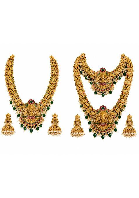 Temple Bridal Jewellery Set with Necklace and Jhumka Wedding Jewellery