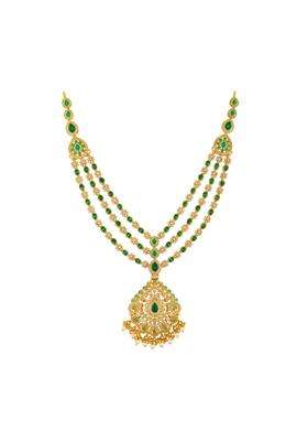 Kushals Fashion Jewellery Green Gold Polished 925 Silver Temple Necklace with Adjustable Thread