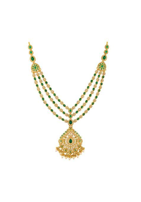 Kushals Fashion Jewellery Green Gold Polished 925 Silver Temple Necklace with Adjustable Thread