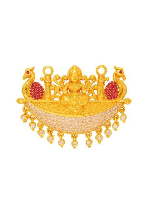 Srimathi Jewellers Gold Plated Goddess Lakshmi Temple Pendant with Peacock Design