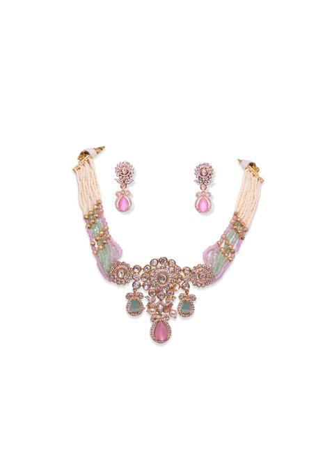 All That Glitters Multicolor Panchita Antique Tiani Kundan Premium Necklace Set