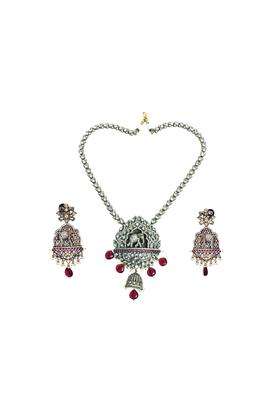 All That Glitters Antique Elephent Design Kundan Premium Necklace Set for Women