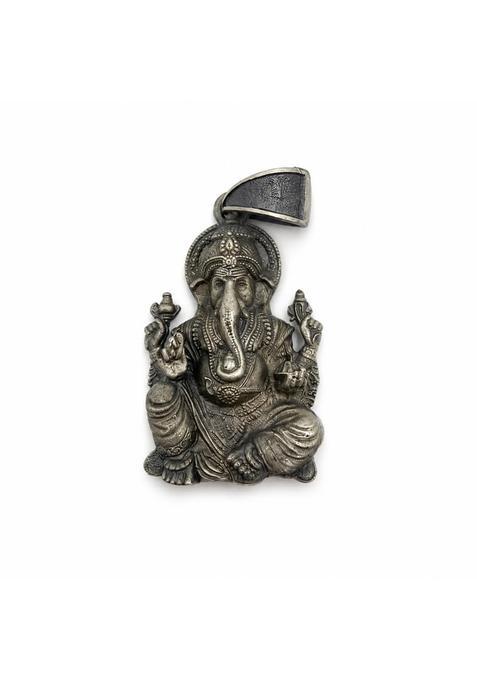 Opula Seated Lord Ganesha Pendant for Men and Women Oxidised 925 Sterling Silver Antique Finish