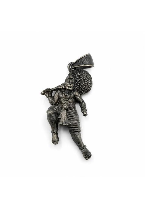 Opula Lord Hanuman Holding Gada Pendant for Men and Women Oxidised 925 Sterling Silver Antique Finish