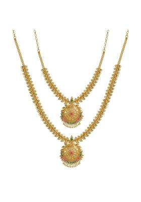 CUTE Gold One Gram Micro Gold Plated Traditional South Indian Fashion Jewellery Stylish Ruby Emrald Stone Long