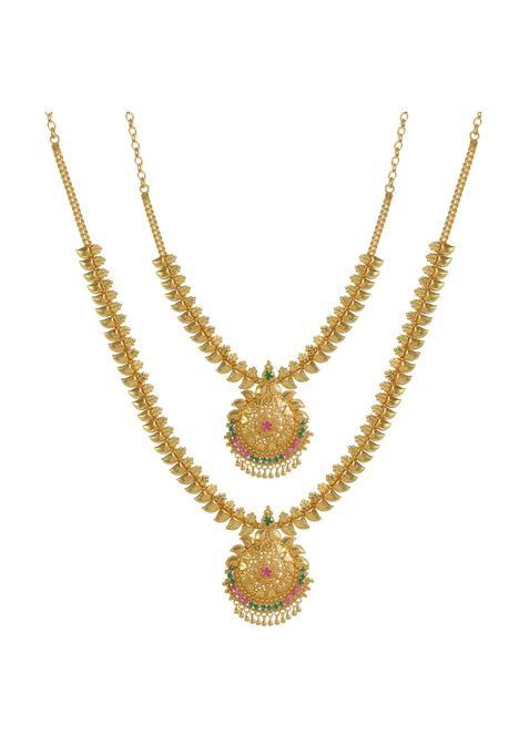 CUTE Gold One Gram Micro Gold Plated Traditional South Indian Fashion Jewellery Stylish Ruby Emrald Stone Long