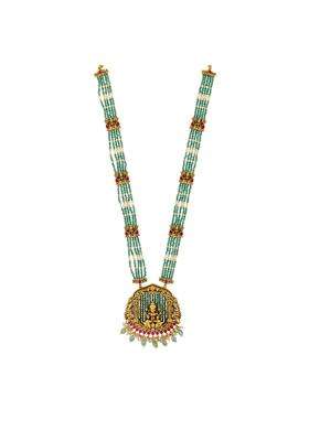 Kushals Fashion Jewellery Ruby Green Gold Polished Copper Antique Necklace
