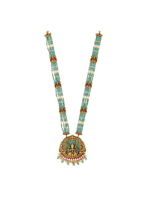 Kushals Fashion Jewellery Ruby Green Gold Polished Copper Antique Necklace