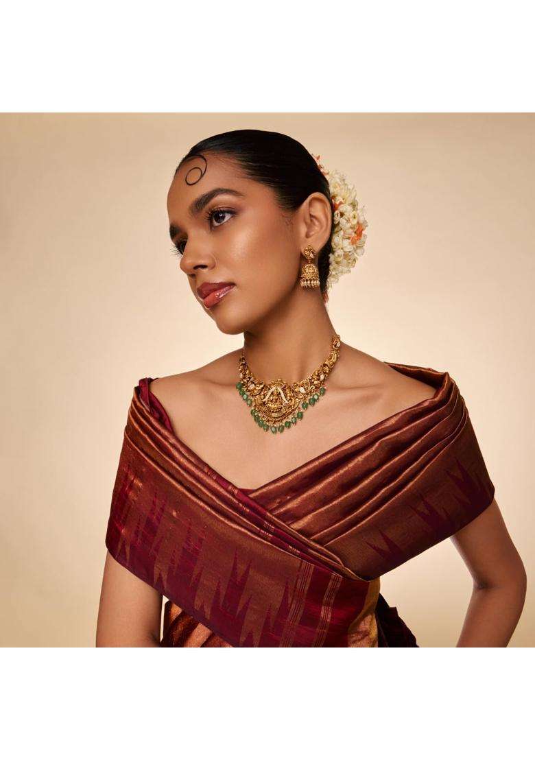 Kushals Fashion Jewellery Ruby Green Gold Plated Antique Necklace Set with Jhumka Earrings for Women - Indya