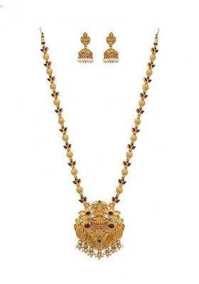 Luxe Jewel Antique Lakshmi Long Haram Necklace Set for Women