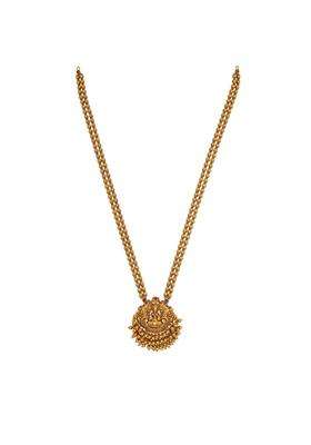 Kushals Fashion Jewellery Ruby Gold Polished Copper Antique Necklace with Adjustable Thread