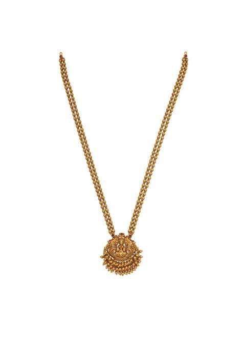 Kushals Fashion Jewellery Ruby Gold Polished Copper Antique Necklace with Adjustable Thread