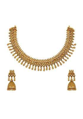 Kushals Fashion Jewellery Gold Plated Antique Necklace Set with Jhumka Earrings for Women