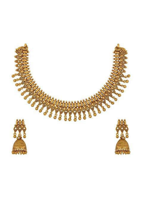 Kushals Fashion Jewellery Gold Plated Antique Necklace Set with Jhumka Earrings for Women