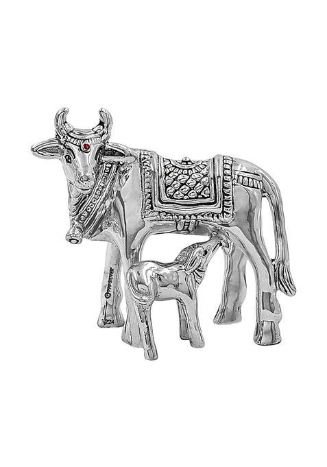 MAA Silver Pure Silver Kamdhenu Cow and Calf Hollow Idol Murti BIS Hallmarked Perfect for Gifting Home Office