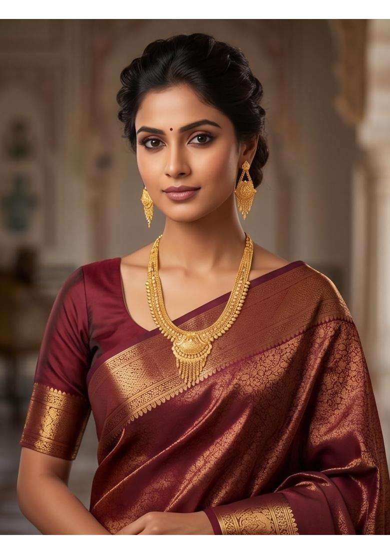 Divyoro Majestic Temple Haram Set for Women Goldenen Alloy Brass Copper Jewellery - Indya