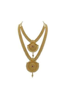 Divyoro Royal Layered Medallion Haram for Women Goldenen Alloy Brass Copper Jewellery