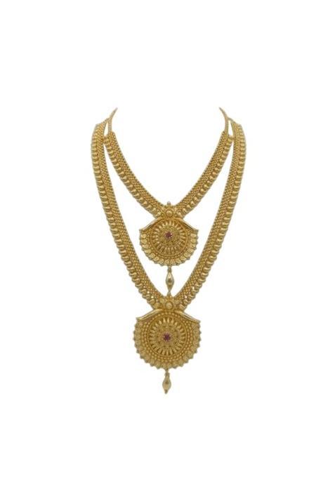 Divyoro Royal Layered Medallion Haram for Women Goldenen Alloy Brass Copper Jewellery