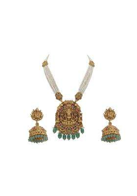 Divyoro Kundan Lakshmi Pearl Haram for Women Goldenen Alloy Brass Copper Jewellery