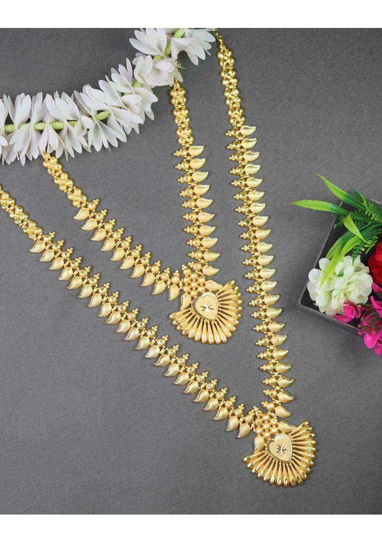 CUTE Gold One Gram Forming Gold Plated Traditional South Indian Fashion Jewellery Long Haram Set for Women - Indya