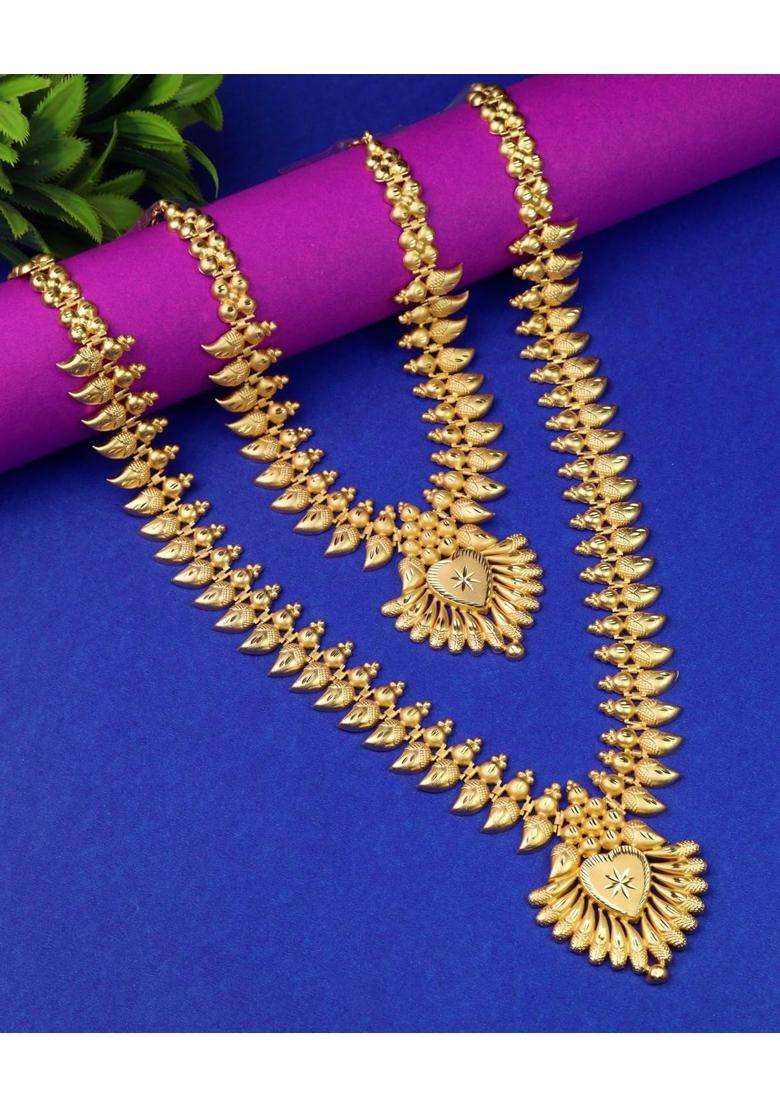 CUTE Gold One Gram Forming Gold Plated Traditional South Indian Fashion Jewellery Long Haram Set for Women - Indya