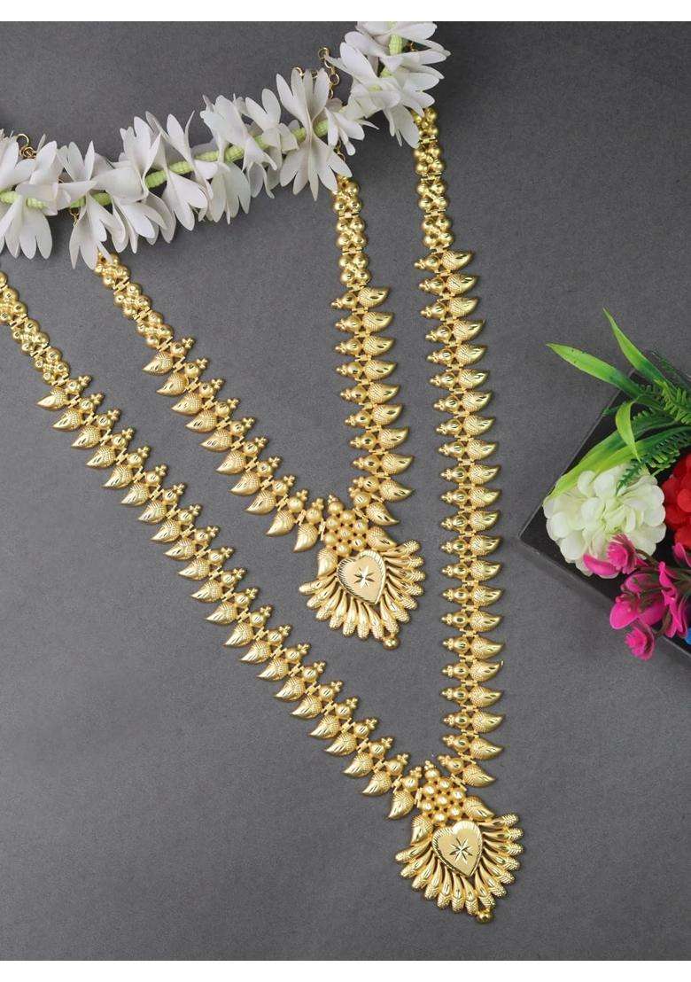 CUTE Gold One Gram Forming Gold Plated Traditional South Indian Fashion Jewellery Long Haram Set for Women - Indya