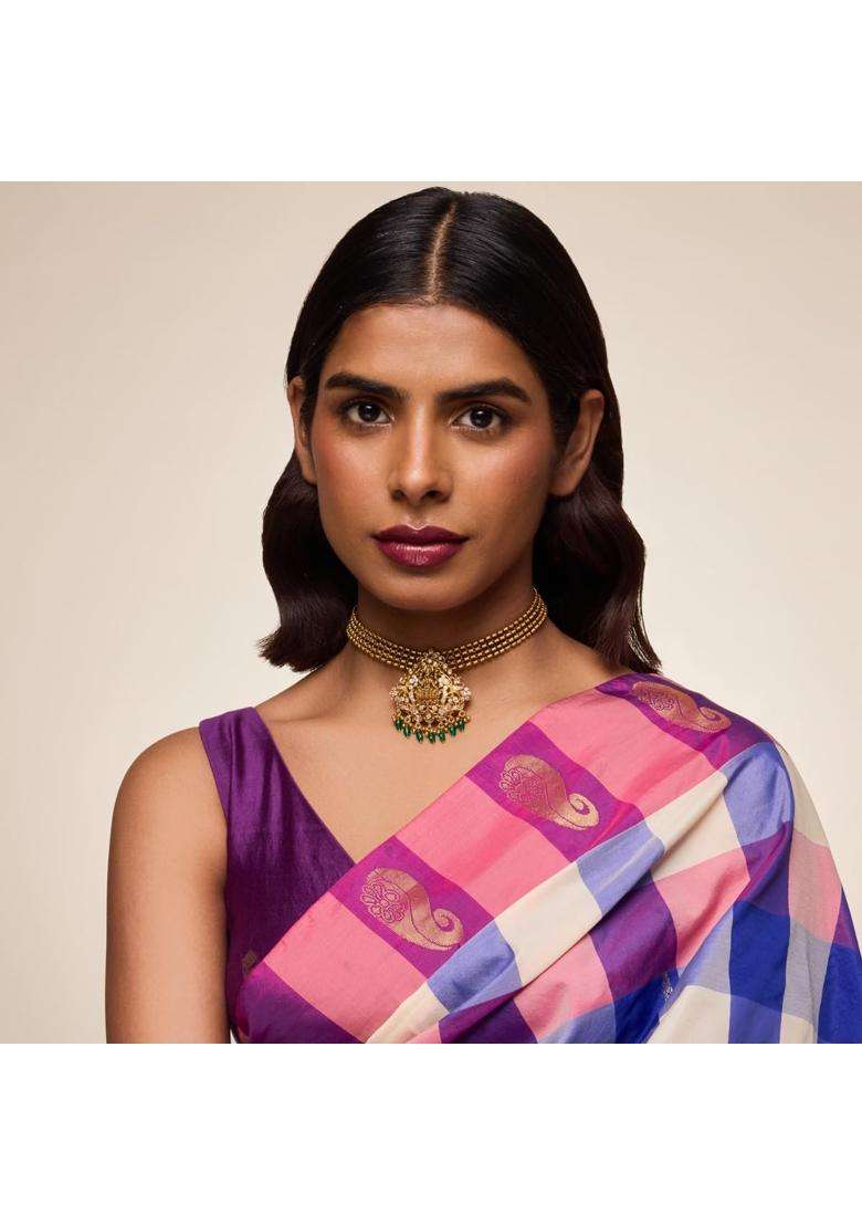 Kushals Fashion Jewellery Ruby Green Oxidised Gold Plated 925 Silver Temple Necklace for Women - Indya