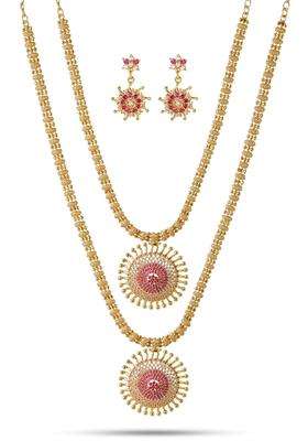 CUTE Gold One Gram Micro Gold Plated Traditional South Indian Fashion Jewellery Stylish Ruby Emrald Stone Long