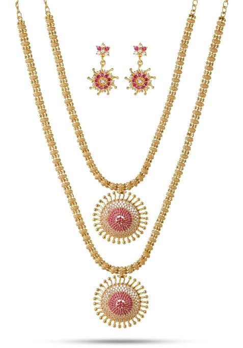 CUTE Gold One Gram Micro Gold Plated Traditional South Indian Fashion Jewellery Stylish Ruby Emrald Stone Long