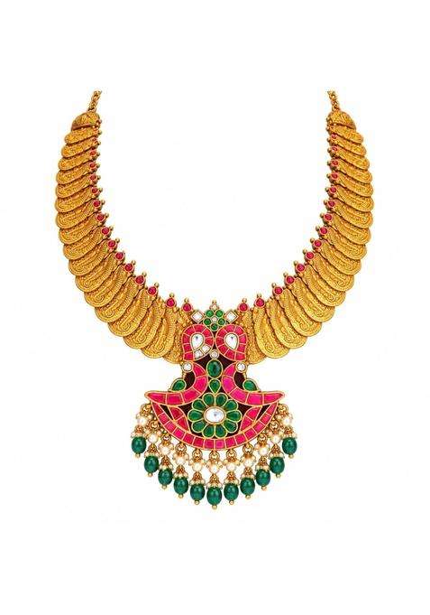 Sajuma Jadau Kundan Ruby Green Beaded Temple Haram