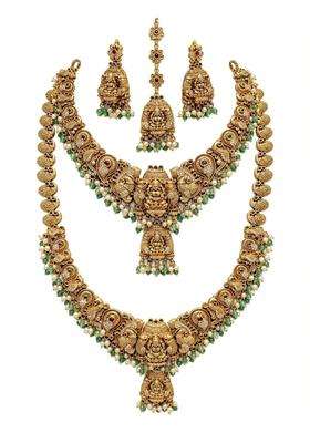 Temple Lakshmi Haram Bridal Necklace Set with Jhumka Earrings
