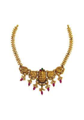 Kushals Fashion Jewellery Ruby Green Oxidised Gold Plated 925 Silver Temple Necklace for Women