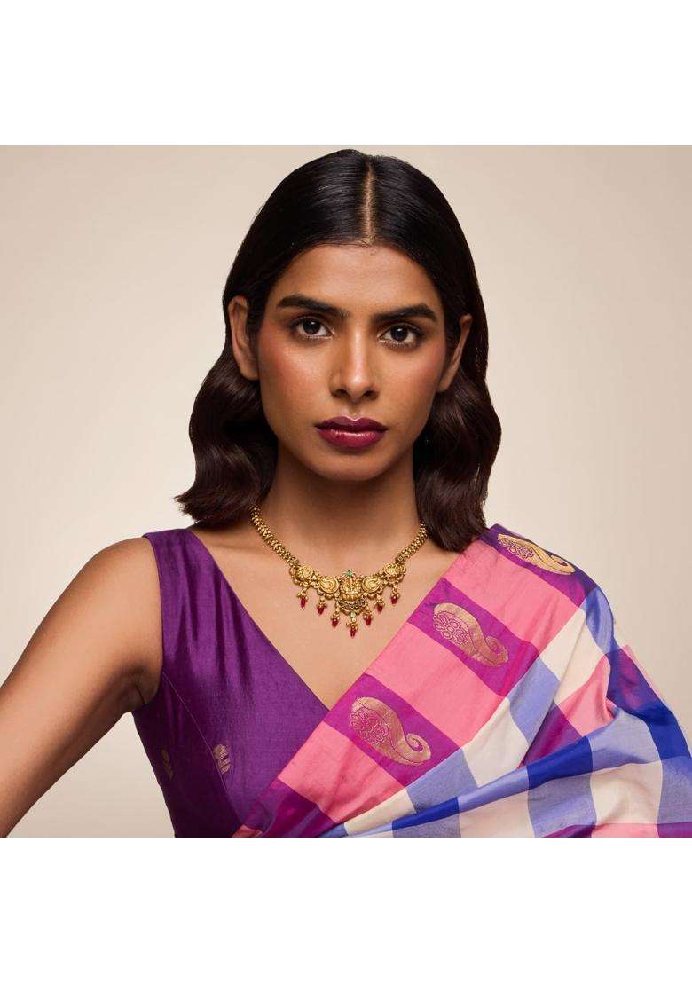 Kushals Fashion Jewellery Ruby Green Oxidised Gold Plated 925 Silver Temple Necklace for Women - Indya