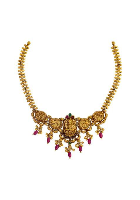 Kushals Fashion Jewellery Ruby Green Oxidised Gold Plated 925 Silver Temple Necklace for Women