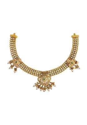 Kushals Fashion Jewellery Ruby Green Oxidised Gold Plated 925 Silver Temple Necklace for Women