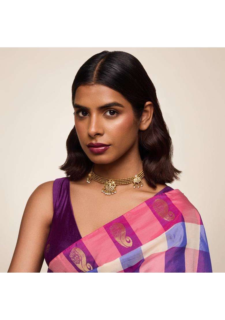 Kushals Fashion Jewellery Ruby Green Oxidised Gold Plated 925 Silver Temple Necklace for Women - Indya