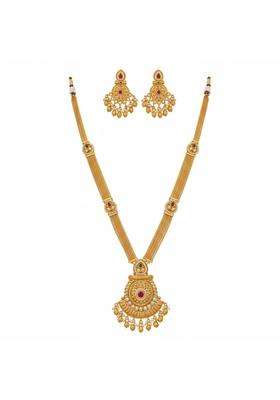 Kivoa Traditional Gold Look Temple Necklace Set for Women with Pendant and Matching Earrings